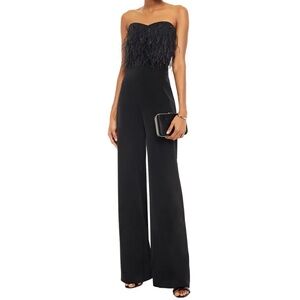 SALONI Aurelie Black Faux Feather Strapless Jumpsuit